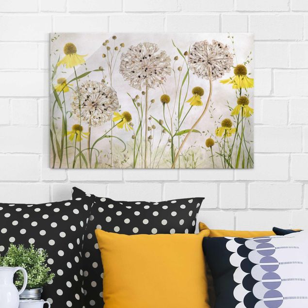 Glastavlor blommor  Allium And Helenium Illustration