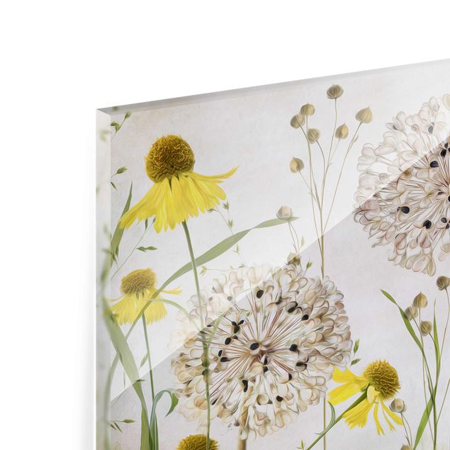 Glas Magnetboard Allium And Helenium Illustration