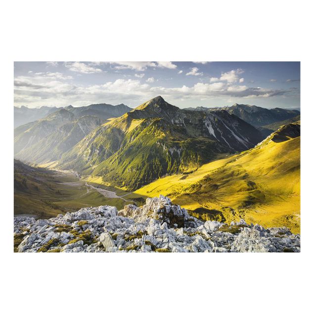 Glastavlor landskap Mountains And Valley Of The Lechtal Alps In Tirol