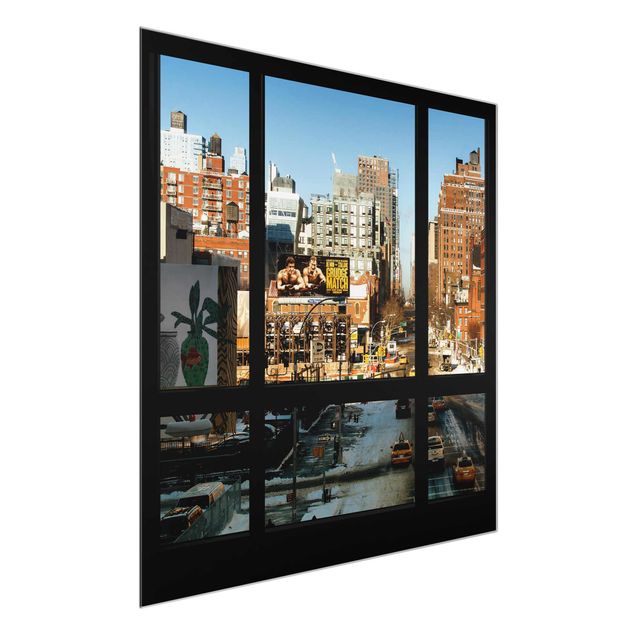Glastavlor arkitektur och skyline View From Windows On Street In New York
