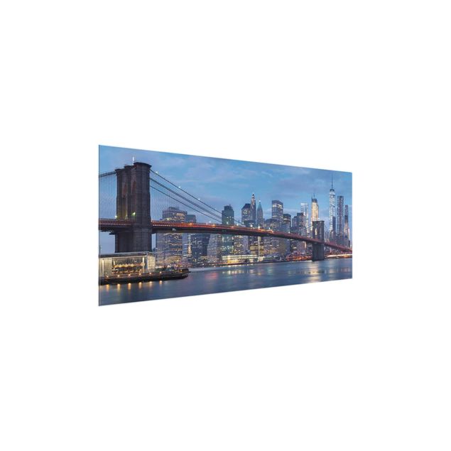 Glastavlor arkitektur och skyline Brooklyn Bridge Manhattan New York