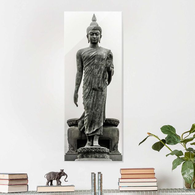 Glastavlor svart och vitt Buddha Statue