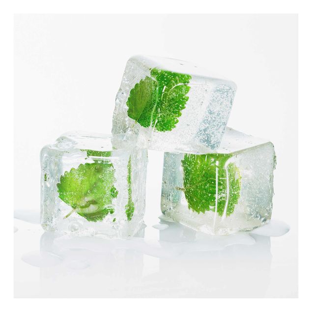 Magnettafel Glas Three Ice Cubes With Lemon Balm