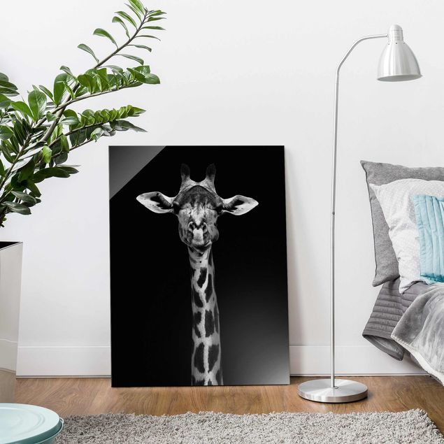 Glastavlor svart och vitt Dark Giraffe Portrait