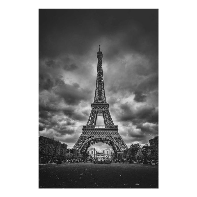 Glastavlor svart och vitt Eiffel Tower In Front Of Clouds In Black And White