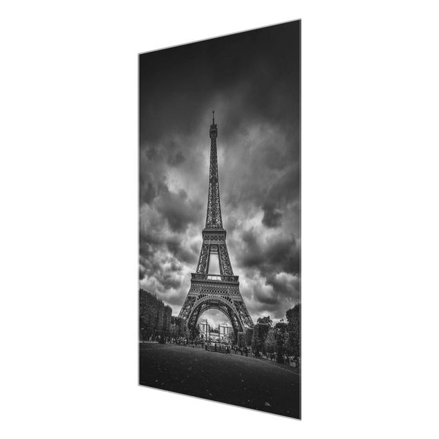 Tavlor arkitektur och skyline Eiffel Tower In Front Of Clouds In Black And White