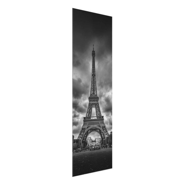 Glastavlor arkitektur och skyline Eiffel Tower In Front Of Clouds In Black And White