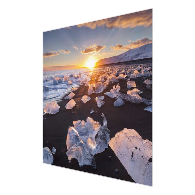 Glastavlor landskap Chunks Of Ice On The Beach Iceland