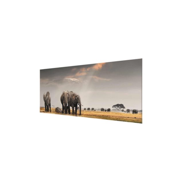 Glastavlor landskap Elephants in the Savannah