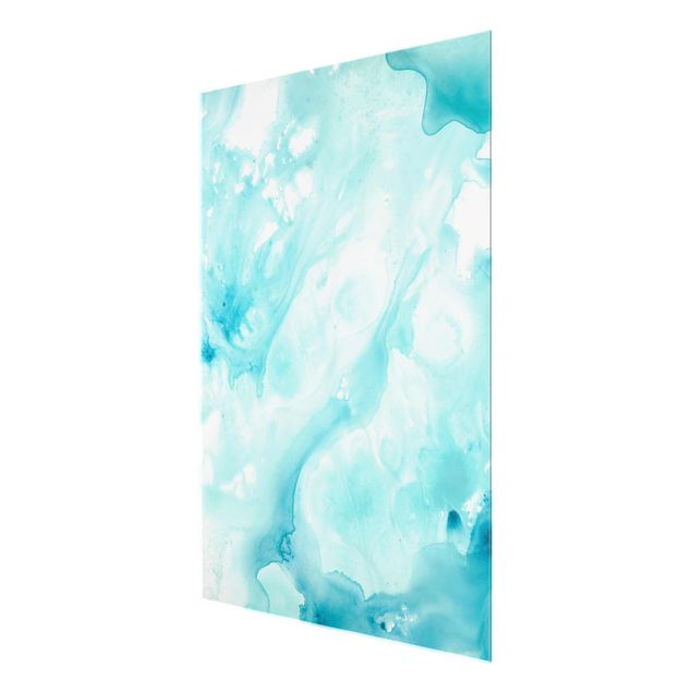 Glas Magnetboard Emulsion In White And Turquoise I