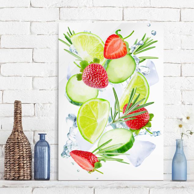 Kök dekoration Strawberries Lime Ice Cubes Splash
