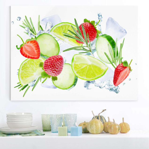Kök dekoration Strawberries Lime Ice Cubes Splash