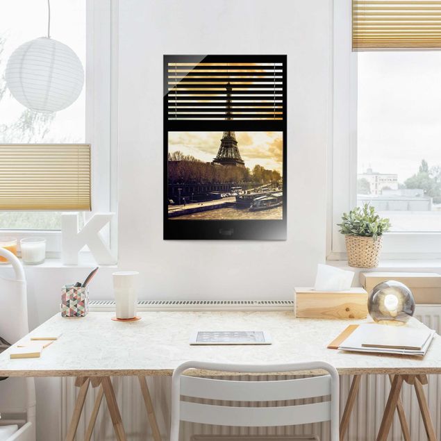 Glastavlor Paris Window View Blinds - Paris Eiffel Tower sunset