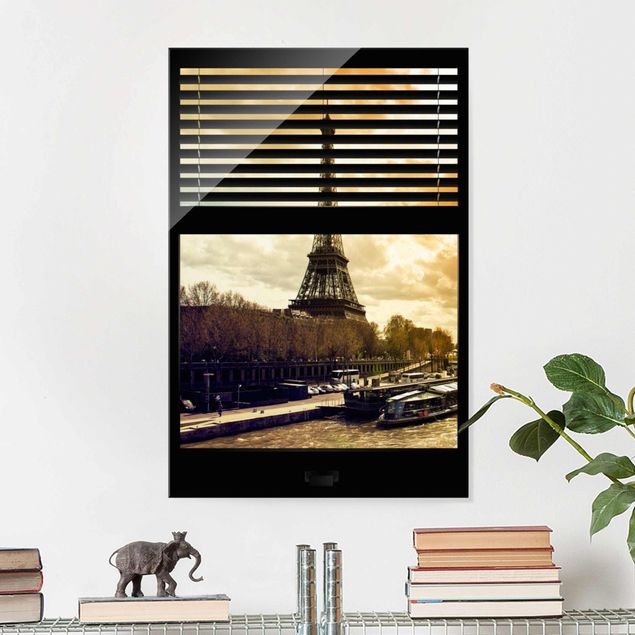 Kök dekoration Window View Blinds - Paris Eiffel Tower sunset
