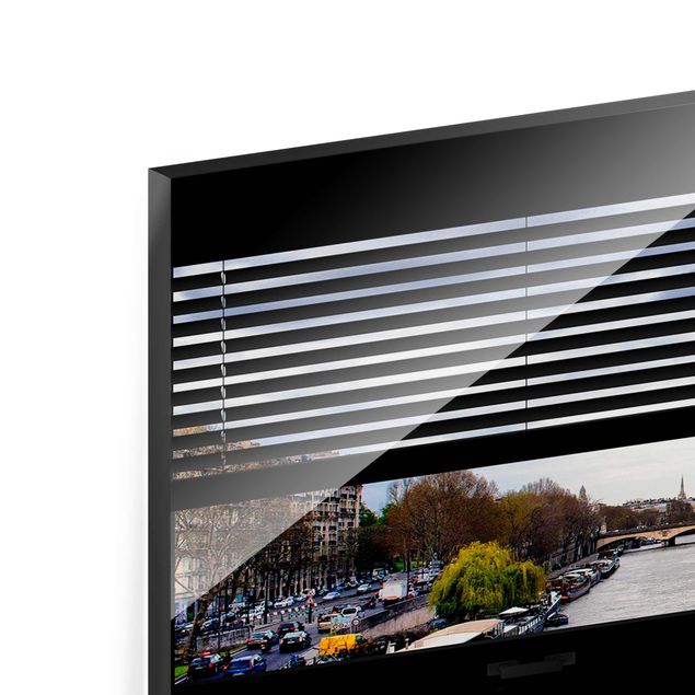 Magnettafel Glas Window View Blinds - Seine And Eiffel Tower