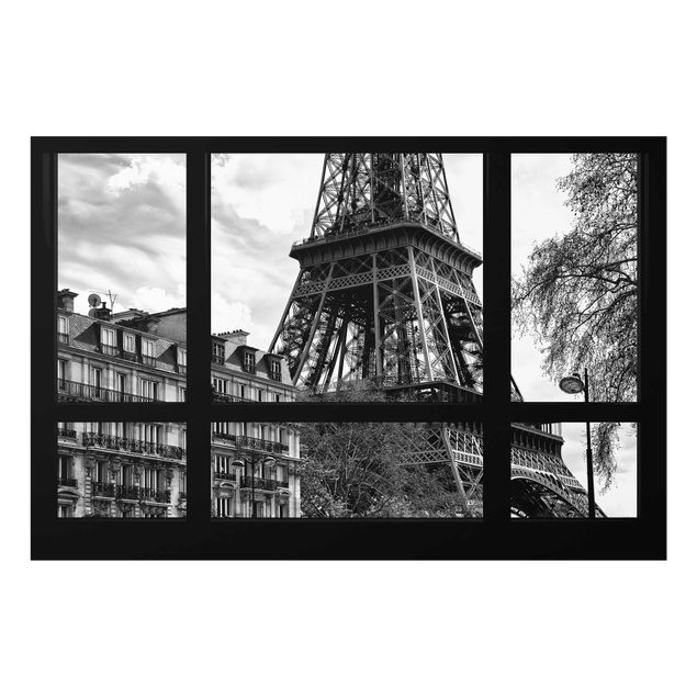 Glastavlor svart och vitt Window view Paris - Near the Eiffel Tower black and white
