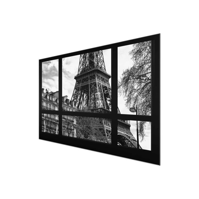 Tavlor arkitektur och skyline Window view Paris - Near the Eiffel Tower black and white