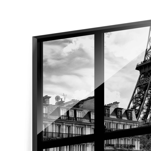 Tavlor Window view Paris - Near the Eiffel Tower black and white