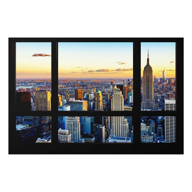 Glastavlor arkitektur och skyline Window view - Sunrise New York