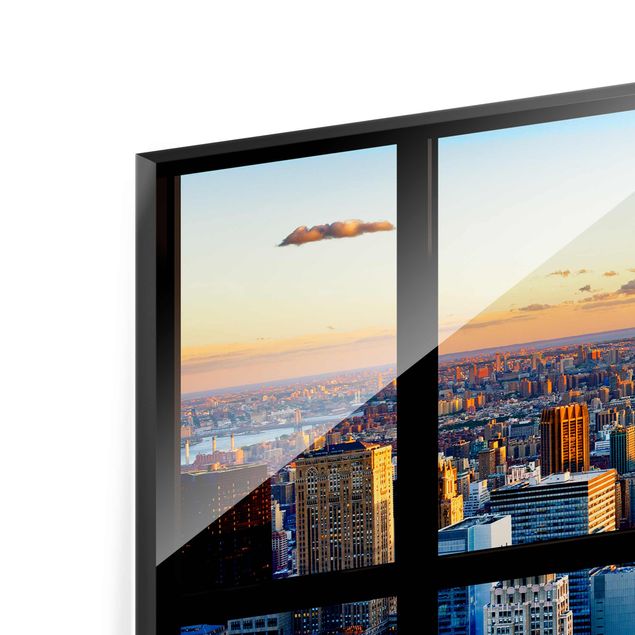 Glas Magnetboard Window view - Sunrise New York