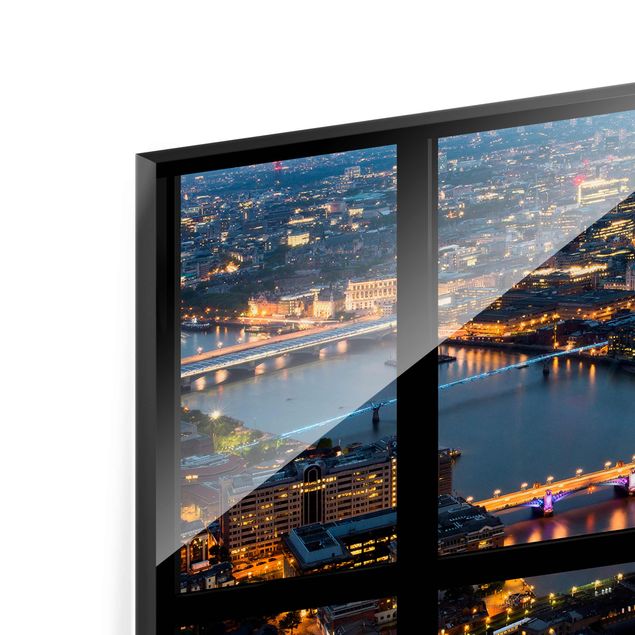 Glas Magnetboard Window view of London's skyline with bridge