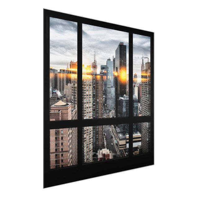 Glastavlor arkitektur och skyline Windows Overlooking New York With Sun Reflection