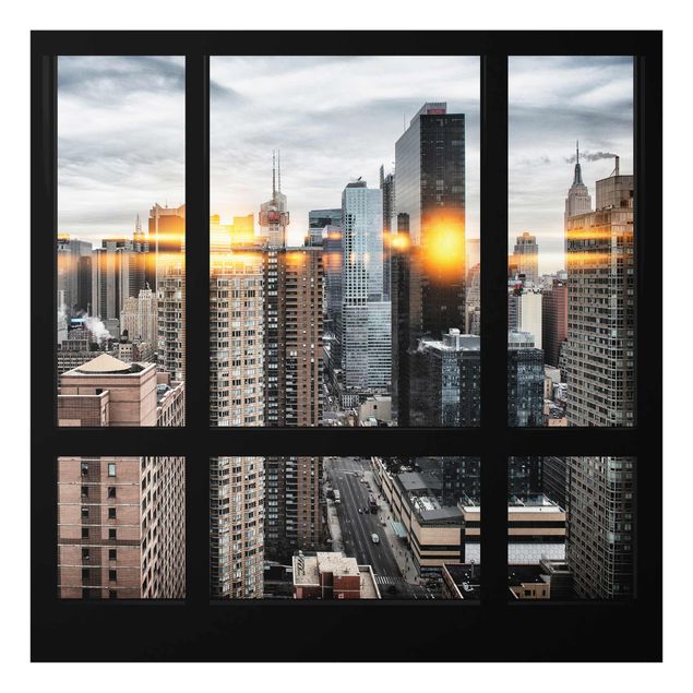 Tavlor arkitektur och skyline Windows Overlooking New York With Sun Reflection