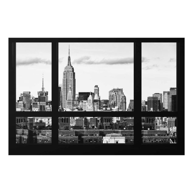 Glastavlor svart och vitt Window Manhattan Skyline black-white