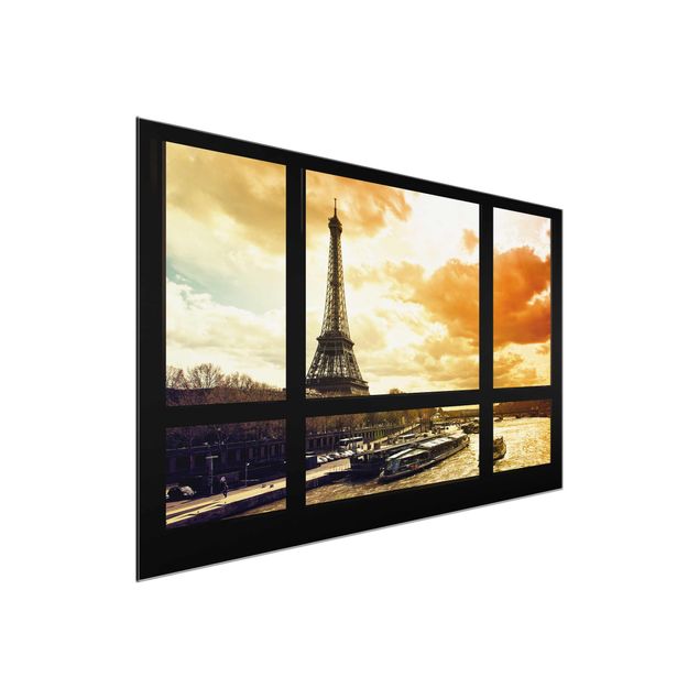 Glastavlor solnedgångar Window view - Paris Eiffel Tower sunset