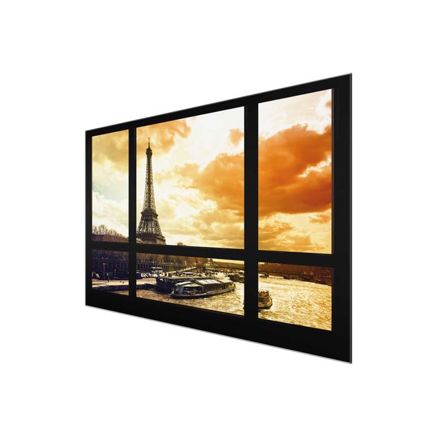 Tavlor arkitektur och skyline Window view - Paris Eiffel Tower sunset