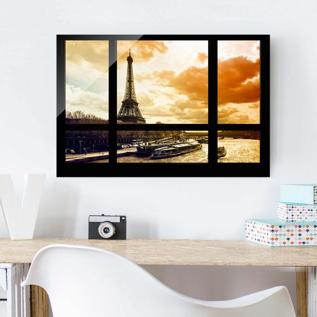 Kök dekoration Window view - Paris Eiffel Tower sunset