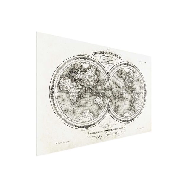 Tavlor arkitektur och skyline French map of the hemispheres from 1848