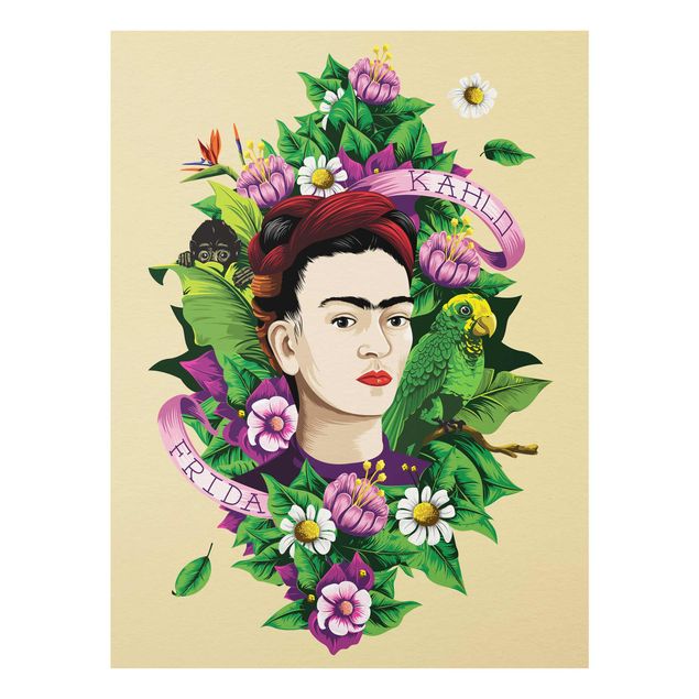 Tavlor blommor  Frida Kahlo - Frida, Äffchen und Papagei