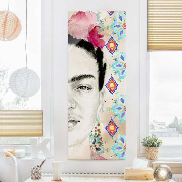 Tavlor porträtt Frida With Pink Flowers I
