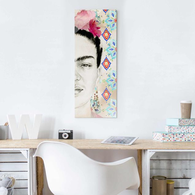 Tavlor modernt Frida With Pink Flowers I