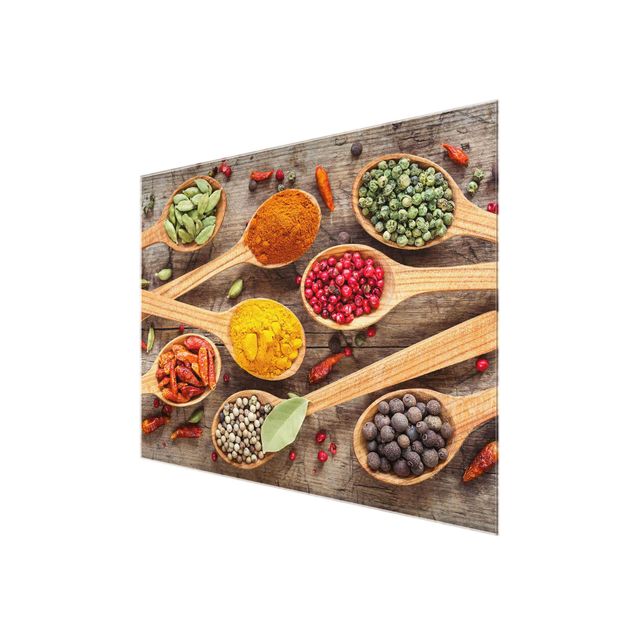 Magnettafel Glas Spices On Wooden Spoon