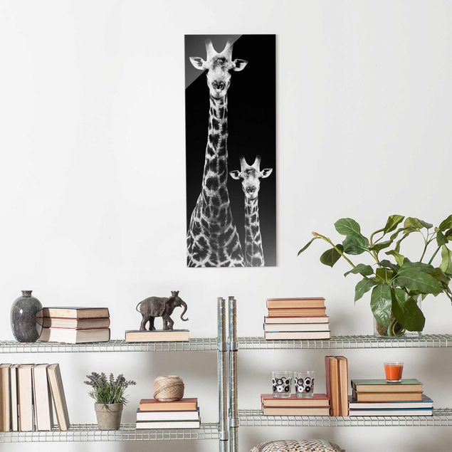 Glastavlor svart och vitt Giraffe Duo black & white