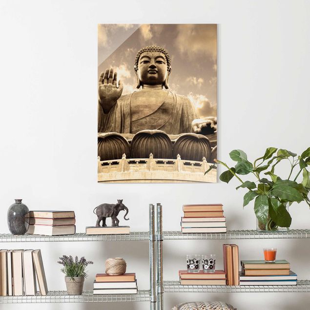 Glastavlor andlig Big Buddha Sepia
