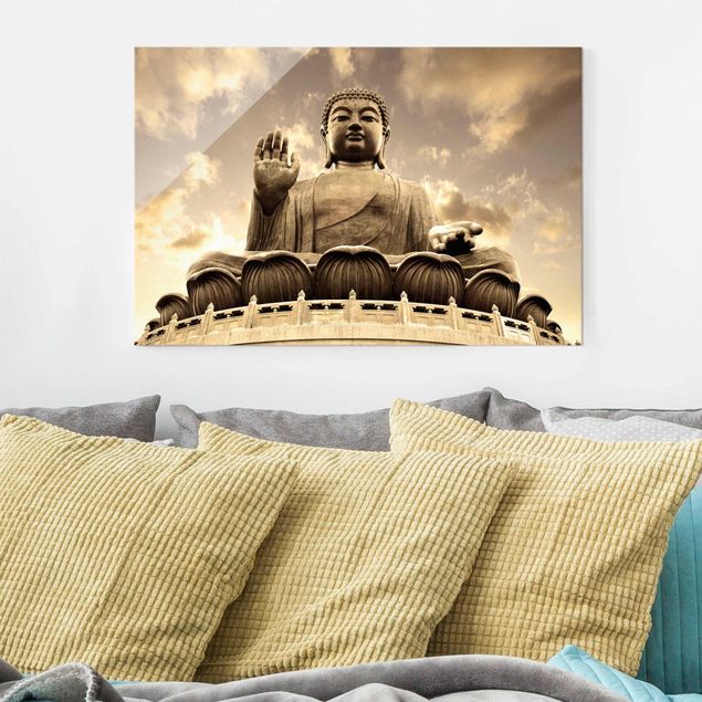 Glastavlor andlig Big Buddha Sepia