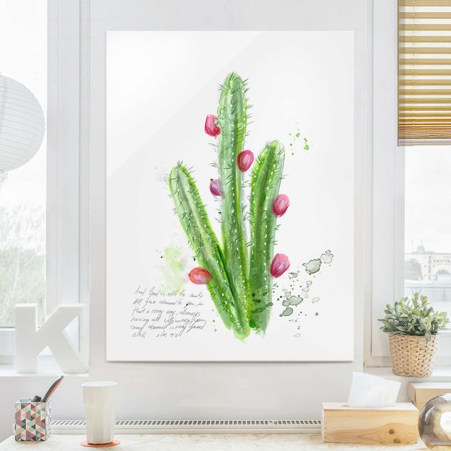 Glastavlor blommor  Cactus With Bibel Verse II