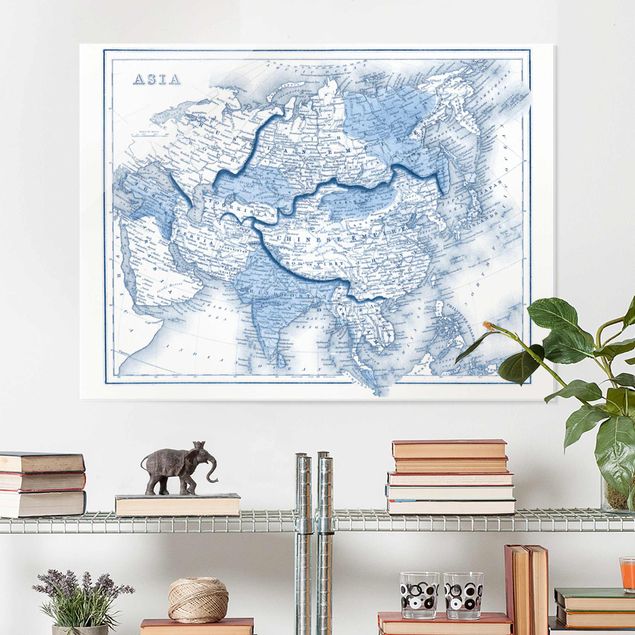 Glastavlor världskartor Map In Blue Tones - Asia