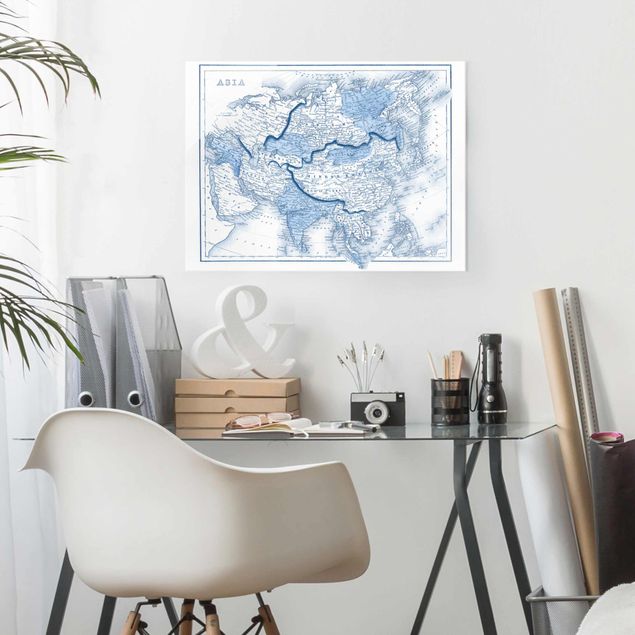 Tavlor världskartor Map In Blue Tones - Asia