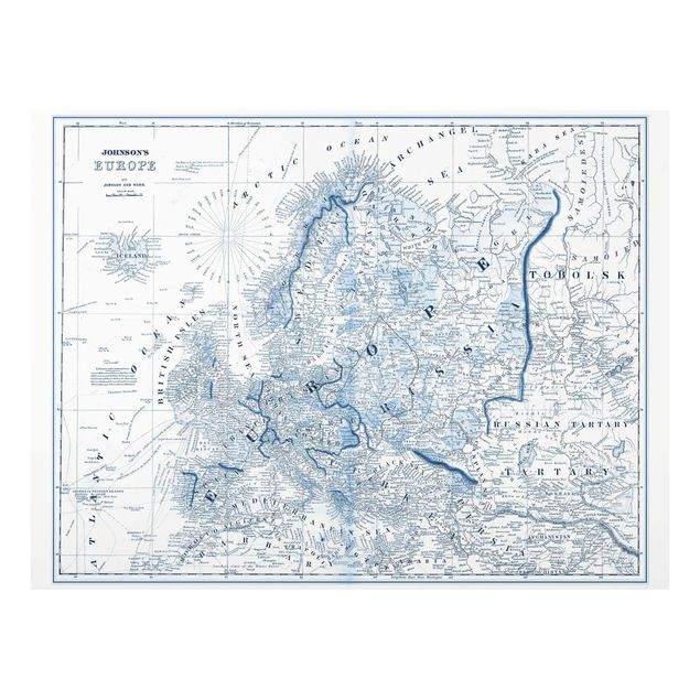 Tavlor blå Map In Blue Tones - Europe