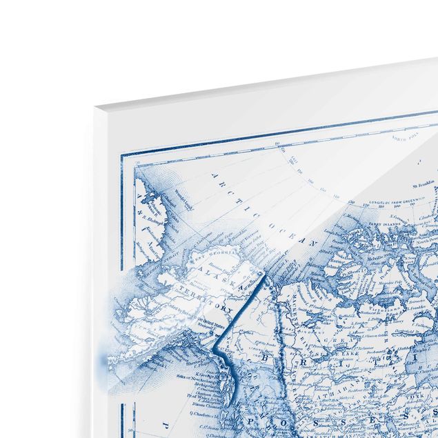 Glas Magnettavla Map In Blue Tones - North America