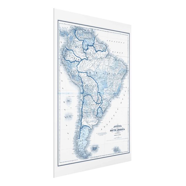 Tavlor modernt Map In Blue Tones - South America