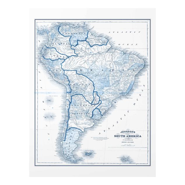 Tavlor blå Map In Blue Tones - South America