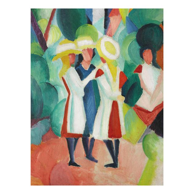 Tavlor konstutskrifter August Macke - Three Girls in yellow Straw Hats