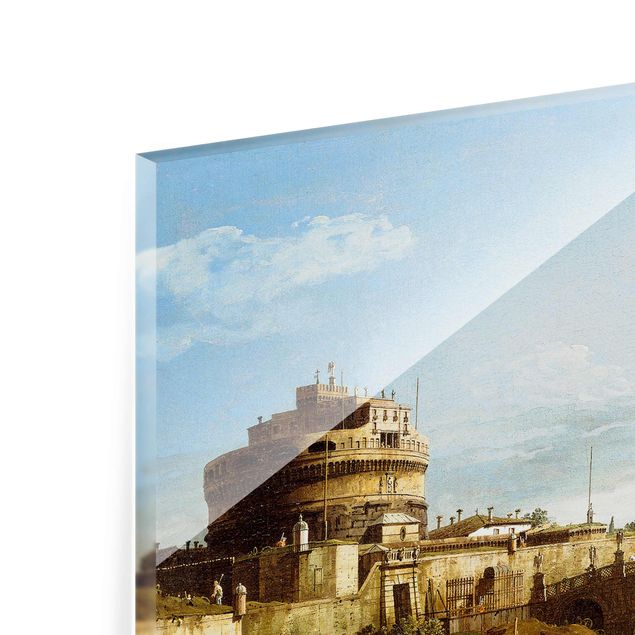 Glastavlor arkitektur och skyline Bernardo Bellotto - View of Rome on the Banks of the Tiber
