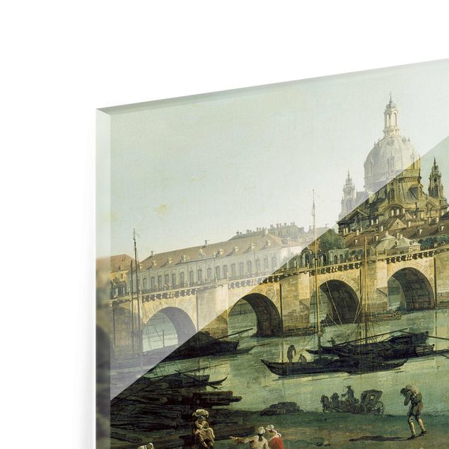 Glastavlor arkitektur och skyline Bernardo Bellotto - View of Dresden from the Right Bank of the Elbe with Augustus Bridge