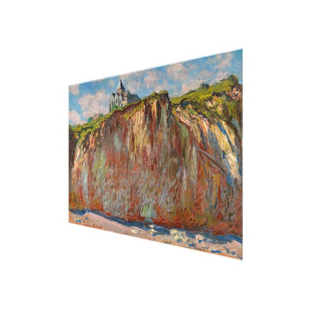 Glastavlor landskap Claude Monet - The Church Of Varengeville At Evening Sun